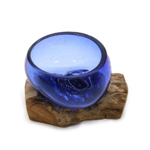 Vaso in Vetro Fuso su Legno - Ciotola blu